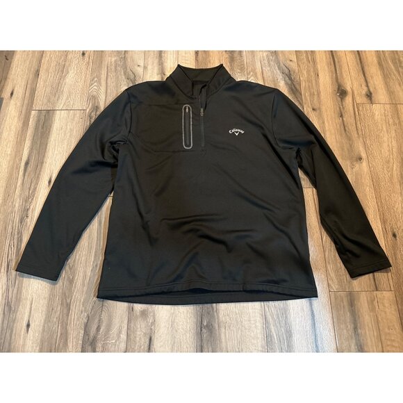 Callaway Mens 1/4-Zip Pullover Jacket XXL Black Polyester Golf Fleece Sweater Wi - Picture 1 of 5